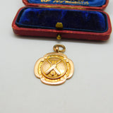 9ct Yellow Gold Cricket Match Fob Medal Antique 1930 Birmingham Art Deco