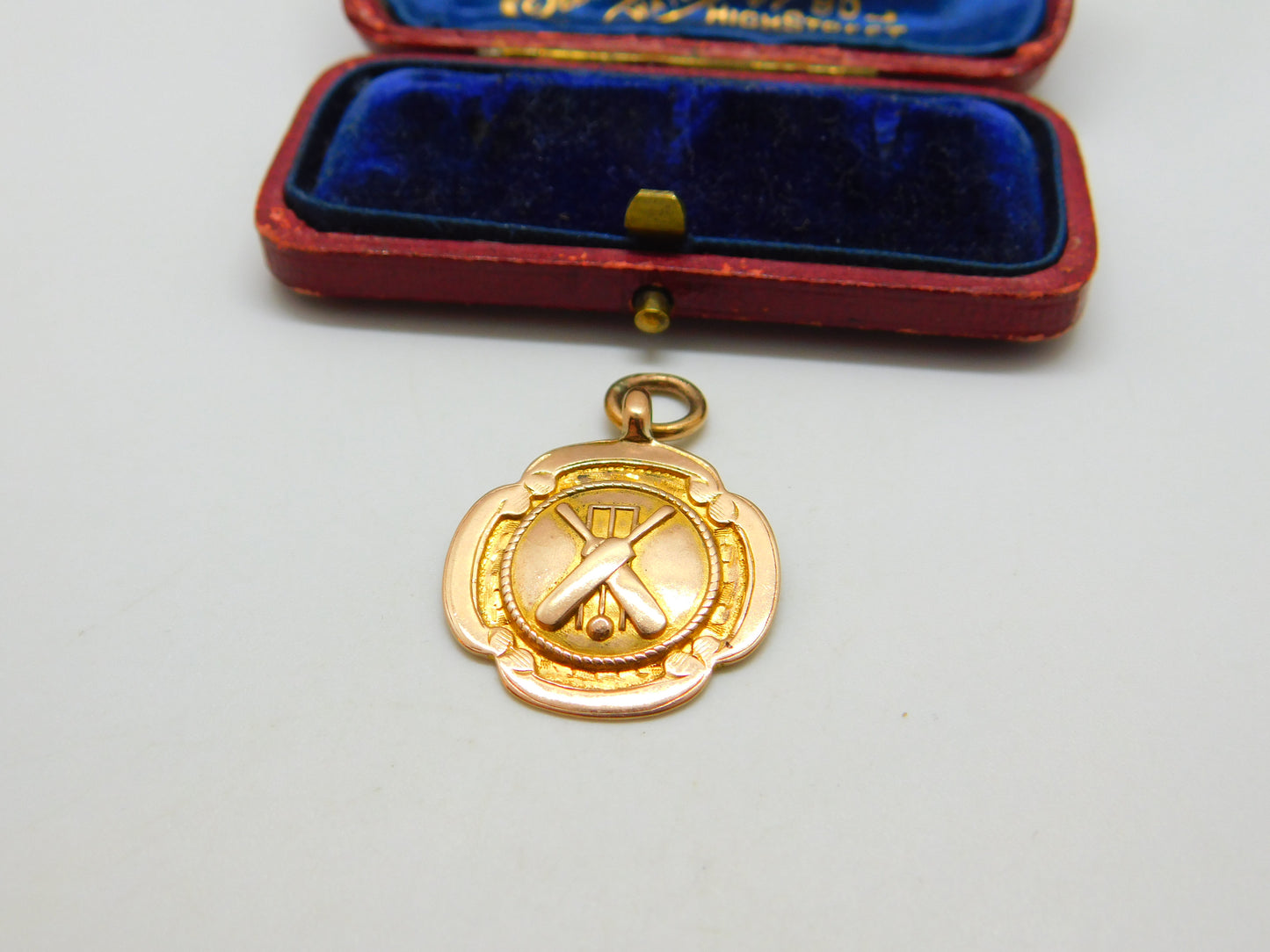 9ct Yellow Gold Cricket Match Fob Medal Antique 1930 Birmingham Art Deco