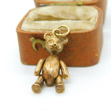 9ct Yellow Gold Articulated Teddy Bear Charm Pendant Vintage c1970