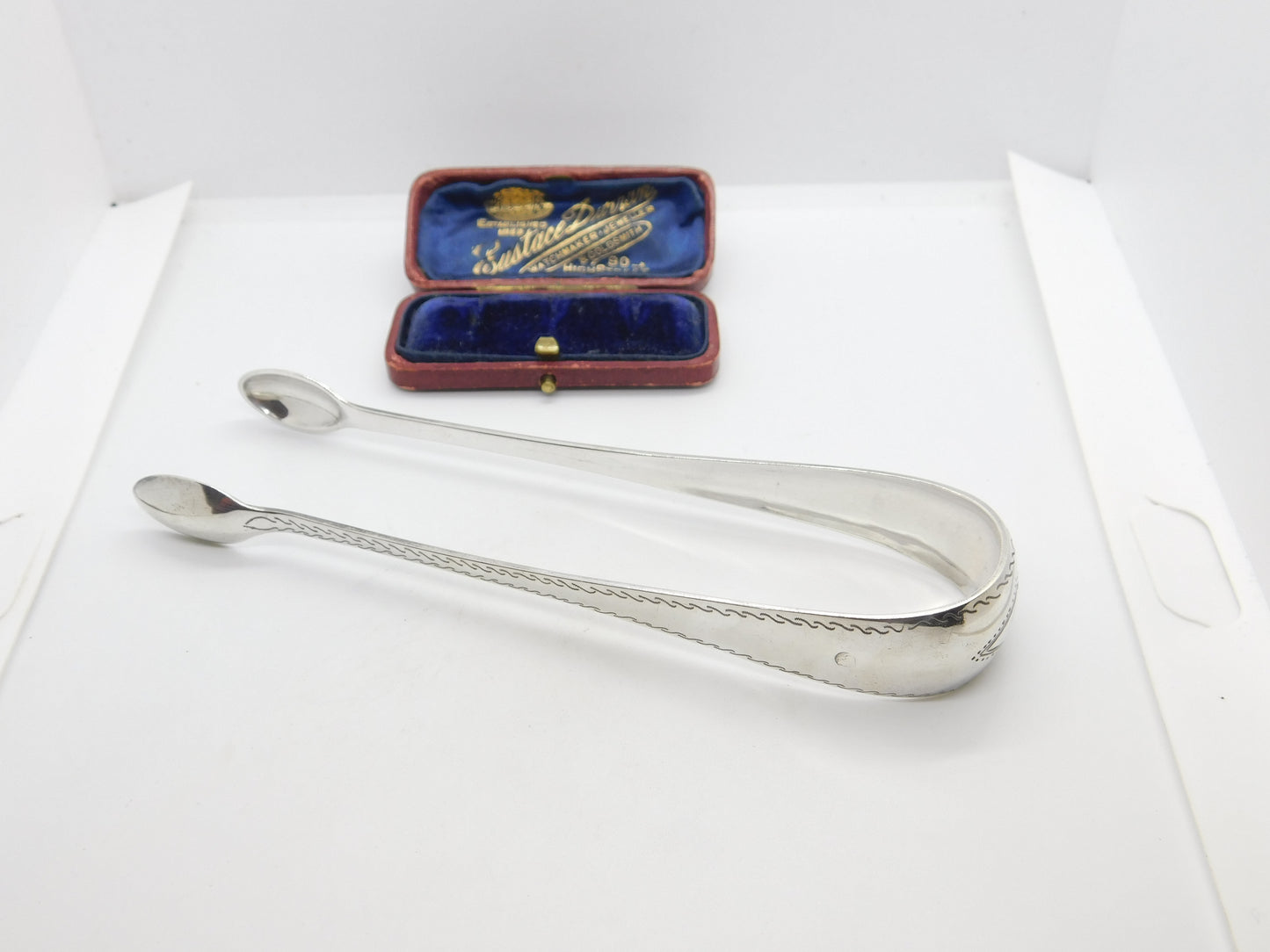 Belgian Regency Sterling Silver Bright Cut Sugar Tongs 'Recense' Mark 1831