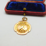 9ct Yellow Gold Cricket Match Fob Medal Antique 1930 Birmingham Art Deco