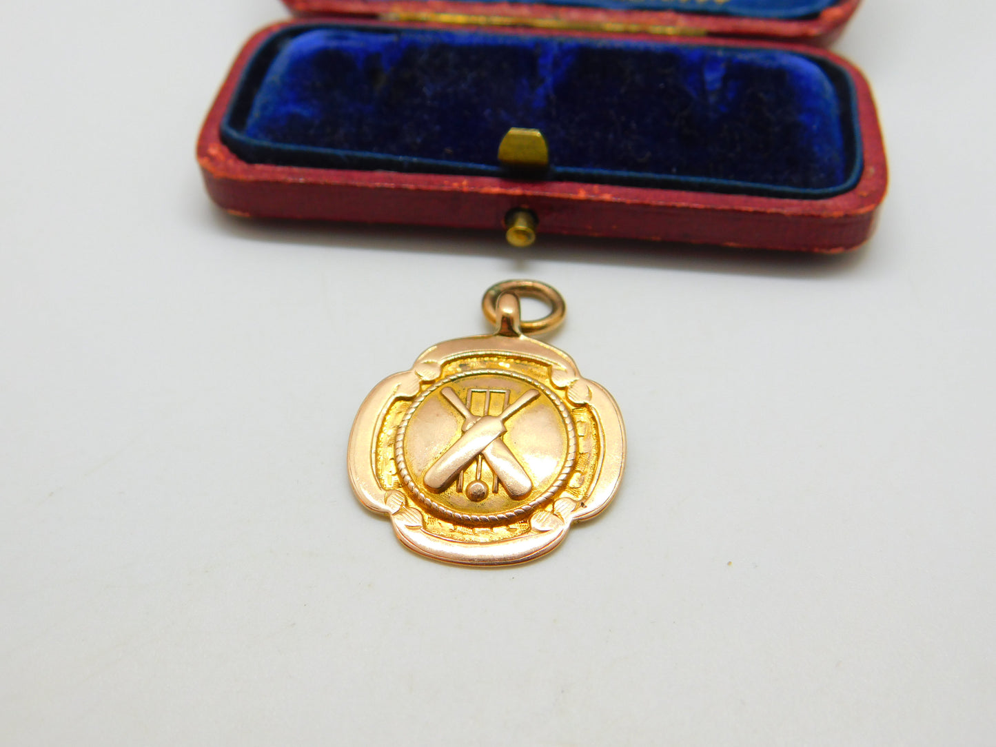 9ct Yellow Gold Cricket Match Fob Medal Antique 1930 Birmingham Art Deco