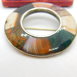Victorian Scottish Sterling Silver Bloodstone & Agate Circular Brooch c1860