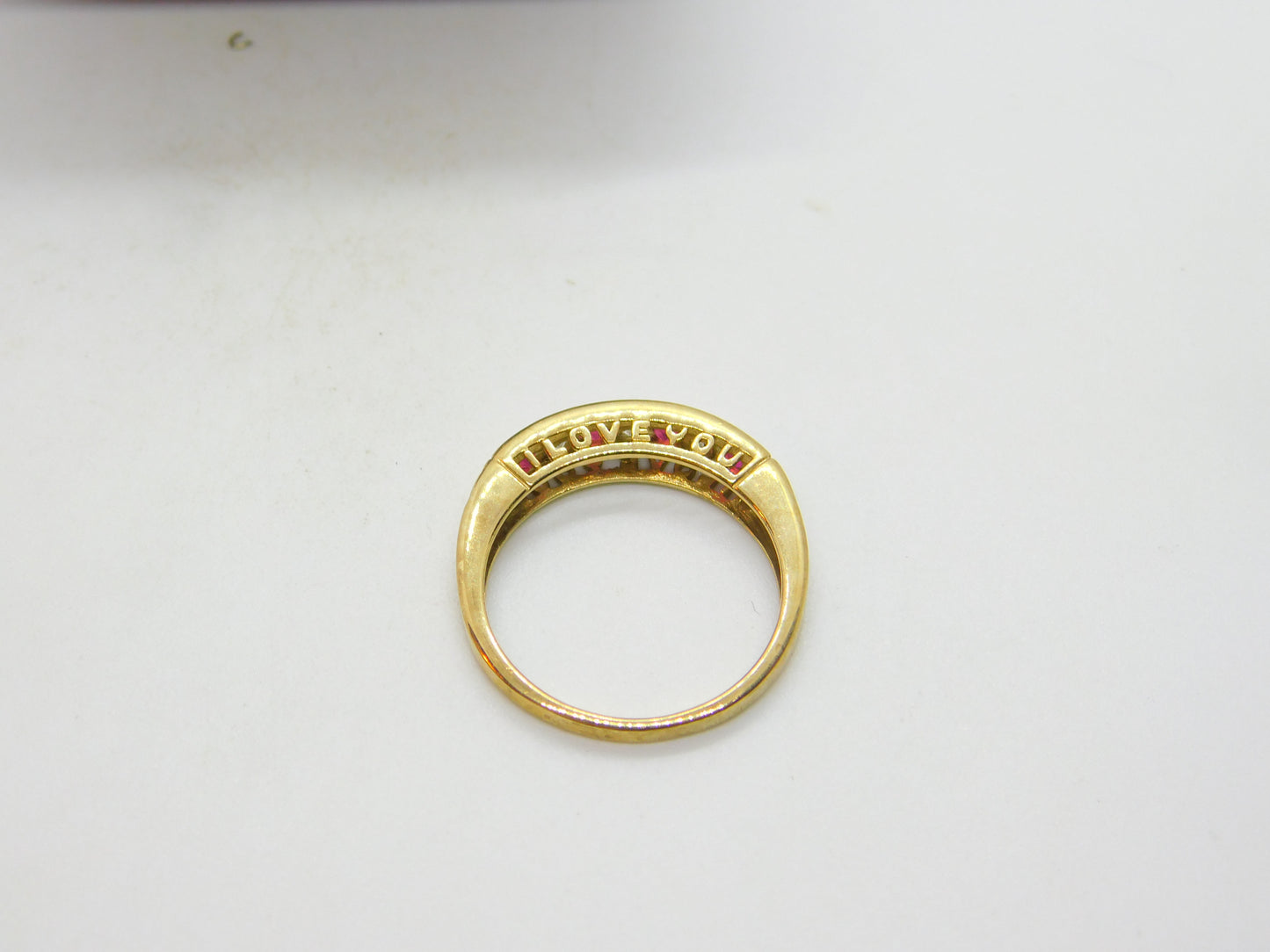 9ct Yellow Gold Ruby & Paste Set 'I Love You' Half Eternity Ring Birmingham