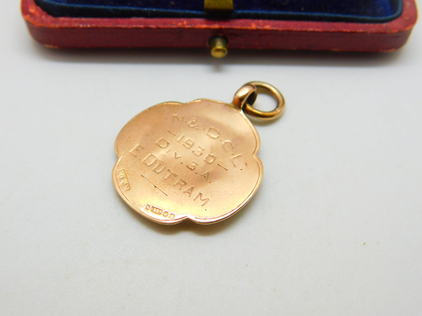 9ct Yellow Gold Cricket Match Fob Medal Antique 1930 Birmingham Art Deco