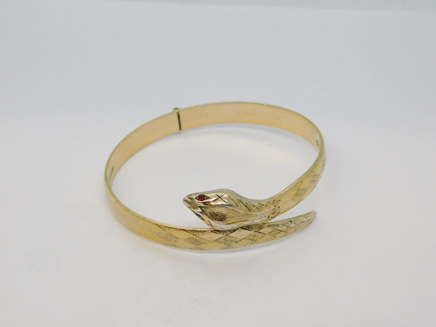 22ct Gold on Sterling Silver Snake Form Cuff Bangle Bracelet Vintage 1973 London