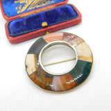 Victorian Scottish Sterling Silver Bloodstone & Agate Circular Brooch c1860