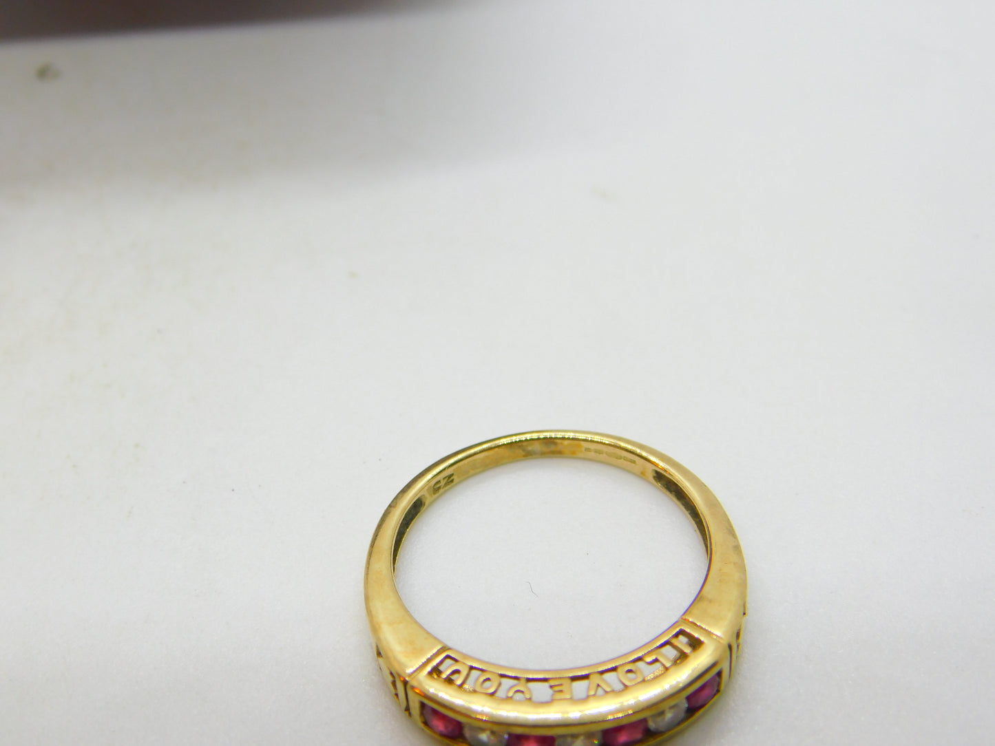 9ct Yellow Gold Ruby & Paste Set 'I Love You' Half Eternity Ring Birmingham