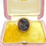 9ct Yellow Gold Gold Carved Haematite Centurion Signet Ring 1992 Birmingham