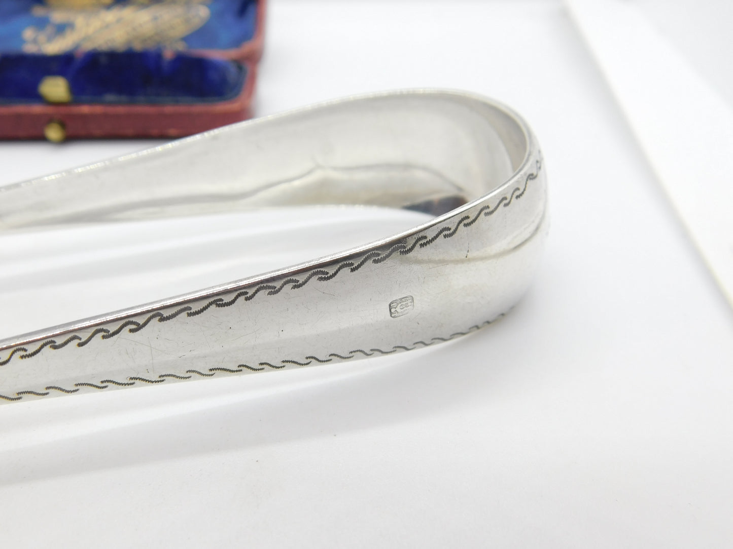 Belgian Regency Sterling Silver Bright Cut Sugar Tongs 'Recense' Mark 1831