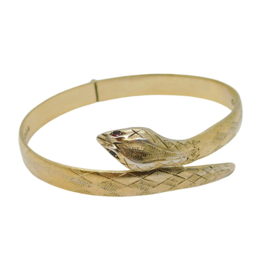 22ct Gold on Sterling Silver Snake Form Cuff Bangle Bracelet Vintage 1973 London