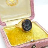 9ct Yellow Gold Gold Carved Haematite Centurion Signet Ring 1992 Birmingham