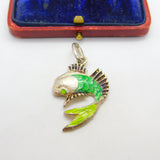 Sterling Silver & Green Enamel Tropical Fish Pendant Vintage c1980