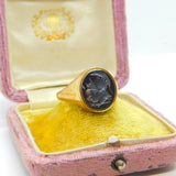 9ct Yellow Gold Gold Carved Haematite Centurion Signet Ring 1992 Birmingham