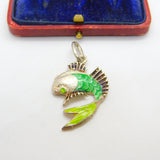 Sterling Silver & Green Enamel Tropical Fish Pendant Vintage c1980
