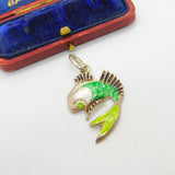 Sterling Silver & Green Enamel Tropical Fish Pendant Vintage c1980
