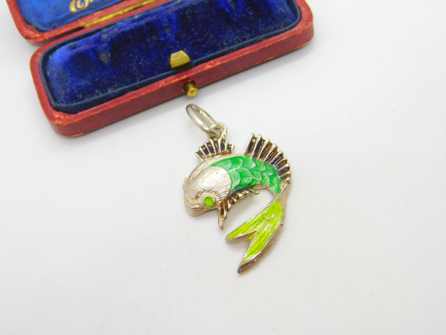 Sterling Silver & Green Enamel Tropical Fish Pendant Vintage c1980