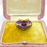 9ct Yellow Gold, Amethyst & Diamond Set Modernist Ring Vintage Birmingham