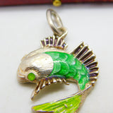 Sterling Silver & Green Enamel Tropical Fish Pendant Vintage c1980