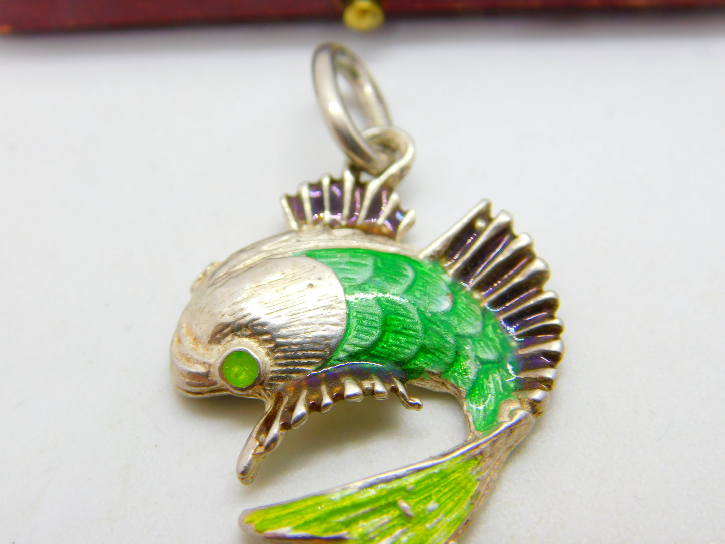 Sterling Silver & Green Enamel Tropical Fish Pendant Vintage c1980