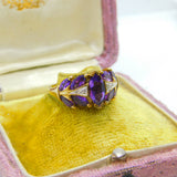 9ct Yellow Gold, Amethyst & Diamond Set Modernist Ring Vintage Birmingham