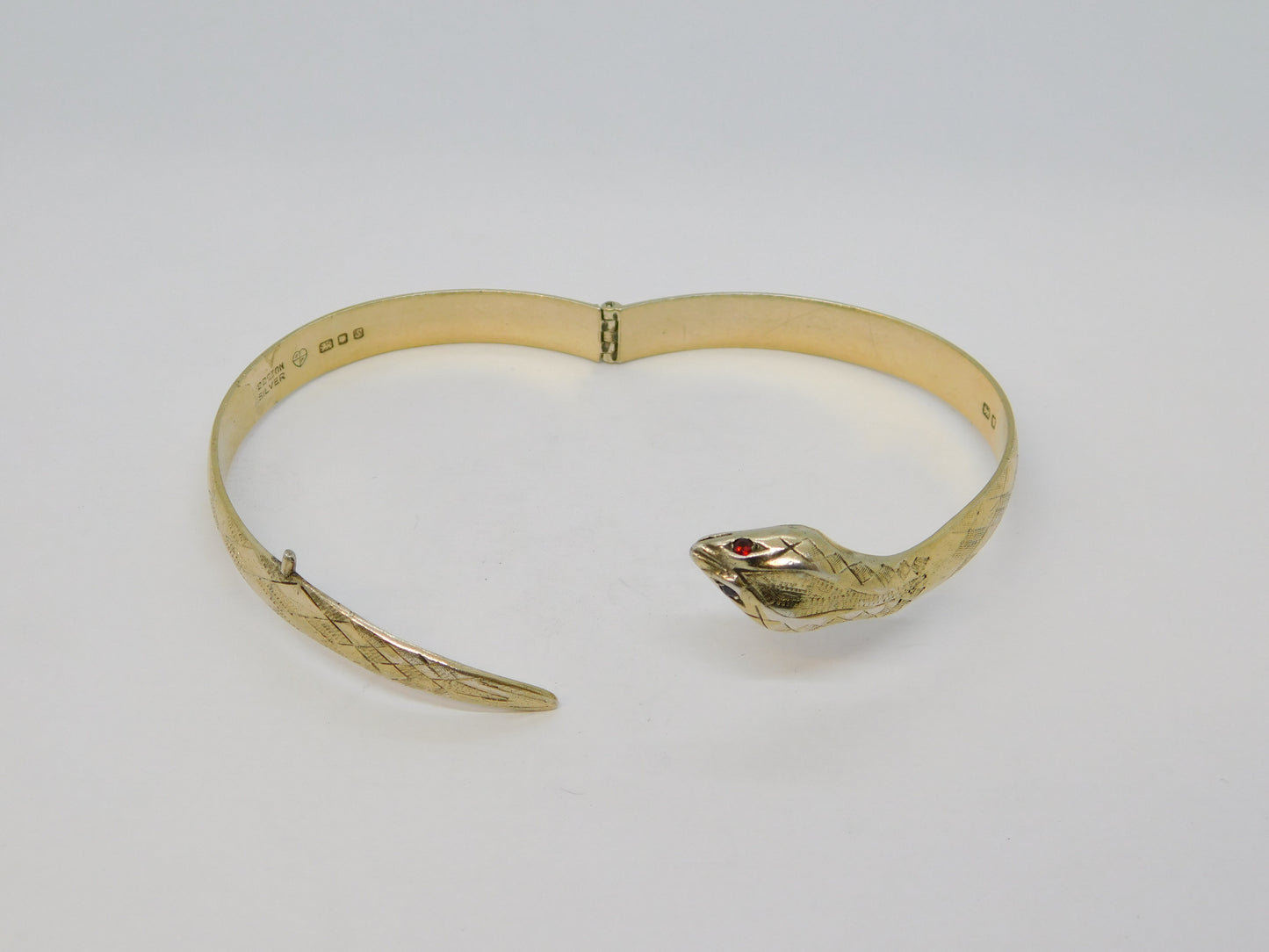 22ct Gold on Sterling Silver Snake Form Cuff Bangle Bracelet Vintage 1973 London