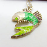 Sterling Silver & Green Enamel Tropical Fish Pendant Vintage c1980