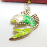 Sterling Silver & Green Enamel Tropical Fish Pendant Vintage c1980
