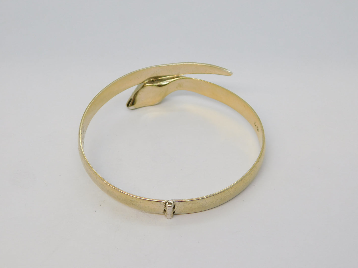 22ct Gold on Sterling Silver Snake Form Cuff Bangle Bracelet Vintage 1973 London