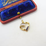 9ct Yellow Gold, Sapphire & Diamond Heart Drop Pendant Vintage c1990 Sheffield