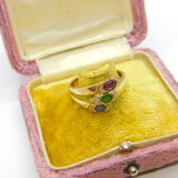 9ct Yellow Gold Ruby, Emerald, Sapphire Paste Stone Crossover Ring Birmingham