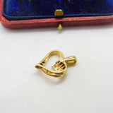9ct Yellow Gold, Sapphire & Diamond Heart Drop Pendant Vintage c1990 Sheffield