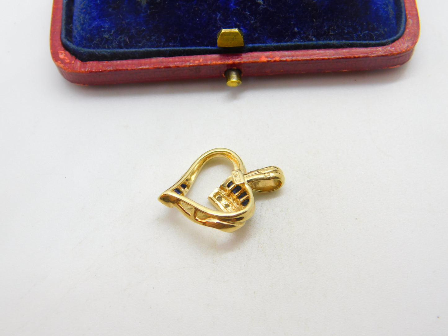 9ct Yellow Gold, Sapphire & Diamond Heart Drop Pendant Vintage c1990 Sheffield