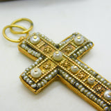 George III Austrian 18ct Yellow Gold & Seed Pearl Cross Pendant Antique c1820