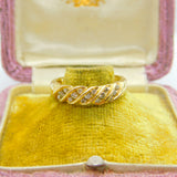 9ct Yellow Gold & Diamond Set Wave Pattern Band Ring Vintage 2000 London