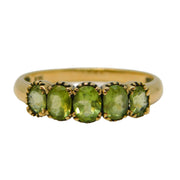 9ct Yellow Gold Graduating Five-Stone Peridot Band Ring Vintage c1970
