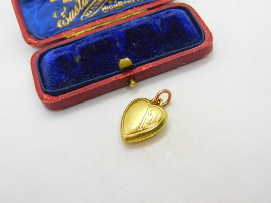 15ct Yellow Gold Cased Puffy Heart Charm or Pendant Antique c1930 Art Deco