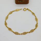 9ct Yellow Gold Filigree Leaf Pattern Panel Bracelet Vintage c1970 19.5cm Length