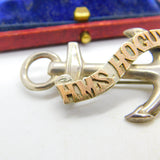 WW1 9ct Gold & Sterling Silver HMS Hogue Sunk Sept. 1914 Anchor Brooch Pin