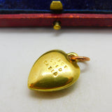 15ct Yellow Gold Cased Puffy Heart Charm or Pendant Antique c1930 Art Deco