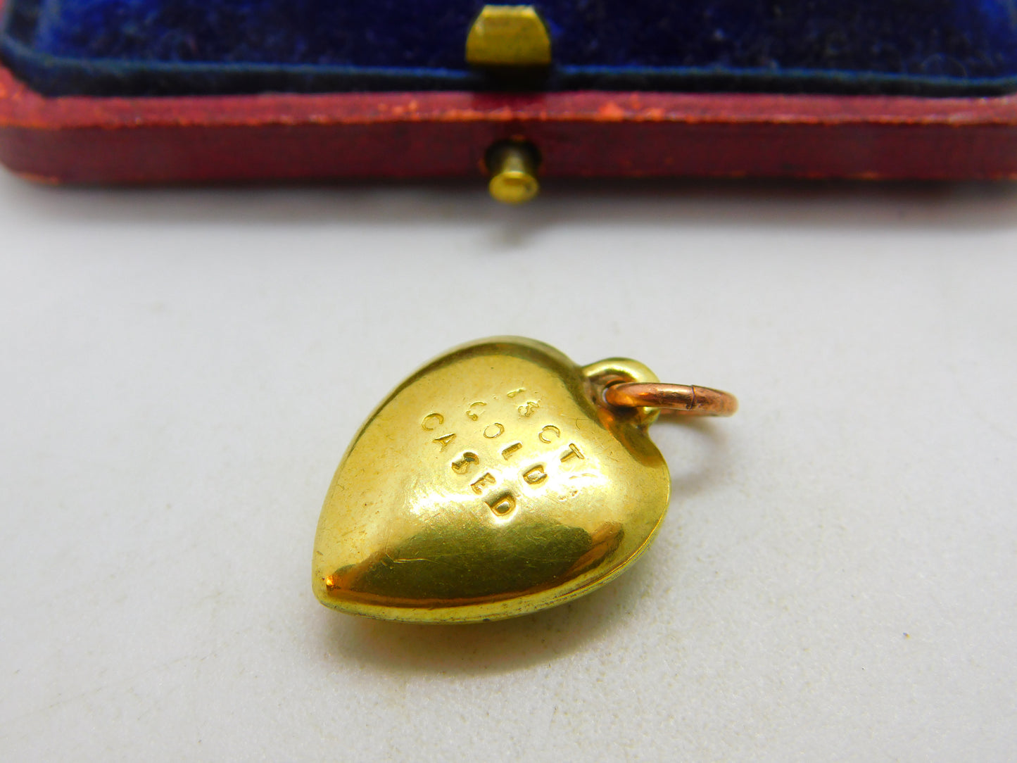 15ct Yellow Gold Cased Puffy Heart Charm or Pendant Antique c1930 Art Deco