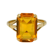 9ct Yellow Gold Emerald Cut Citrine Cocktail Ring Antique c1930 Art Deco