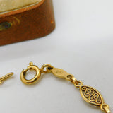 9ct Yellow Gold Filigree Leaf Pattern Panel Bracelet Vintage c1970 19.5cm Length