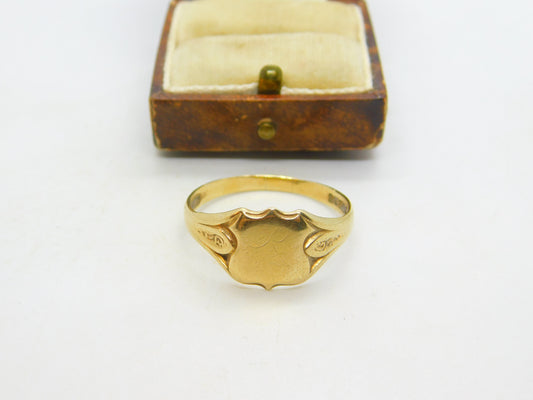 9ct Yellow Gold Shield Form Blank Signet Ring Vintage 1960 Birmingham