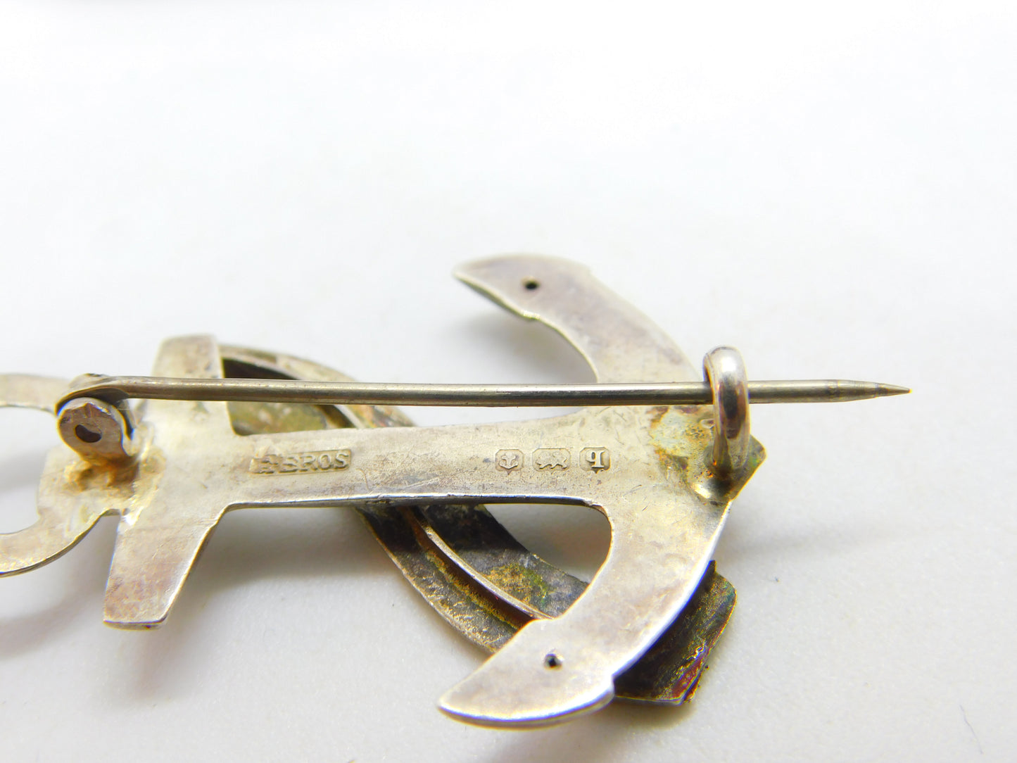 WW1 9ct Gold & Sterling Silver HMS Hogue Sunk Sept. 1914 Anchor Brooch Pin