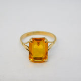 9ct Yellow Gold Emerald Cut Citrine Cocktail Ring Antique c1930 Art Deco