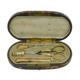 19th Century Ornate French Boxed Sterling Silver Gilt Sewing Kit Antique c1880
