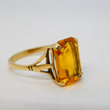9ct Yellow Gold Emerald Cut Citrine Cocktail Ring Antique c1930 Art Deco