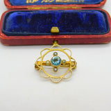 Edwardian 15ct Gold, Topaz & Seed Pearl Floral Sweetheart Brooch c1910 Antique
