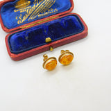 Pair of 9ct Yellow Gold & Cabochon Baltic Amber Stud Earrings 1973 Birmingham
